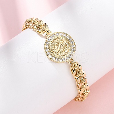 Brass Micro Pave Clear Cubic Zirconia Link Bracelets for Women BJEW-G769-01G-1
