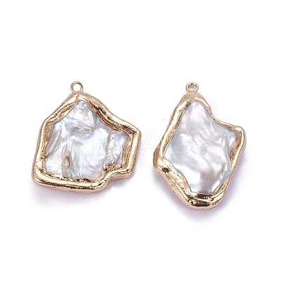 Electroplate Natural Baroque Pearl Keshi Pearl Pendants PEAR-F010-01G-1