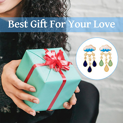 2 Pairs 2 Colors Teardrop Alloy Enamel Dangle Stud Earrings for Women EJEW-TA0001-49A-1