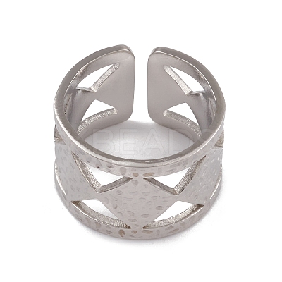 Non-Tarnish 304 Stainless Steel Rhombus Open Cuff Rings for Women RJEW-G285-31P-1