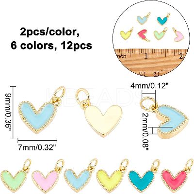 12Pcs 6 Colors Rack Plating Brass Enamel Charms KK-FH0004-36-1
