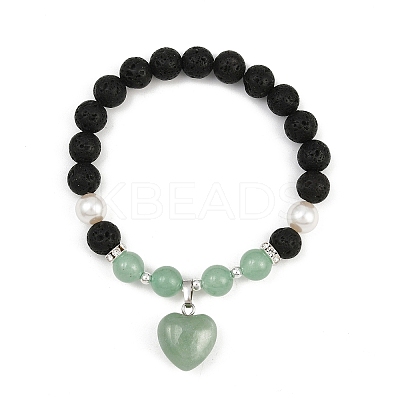 Natural Green Aventurine Heart Charms Bracelets BJEW-JB12402-03-1