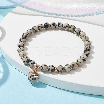 Natural Dalmatian Jasper Round Beaded Stretch Bracelets BJEW-JB09727-02-1