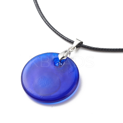 Blue Lampwork Evil Eye Pendant Necklace with Waxed Cord for Women NJEW-JN03955-04-1