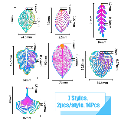 14Pcs 7 Style 201 Stainless Steel Filigree Big Pendants FIND-FH0007-86-1