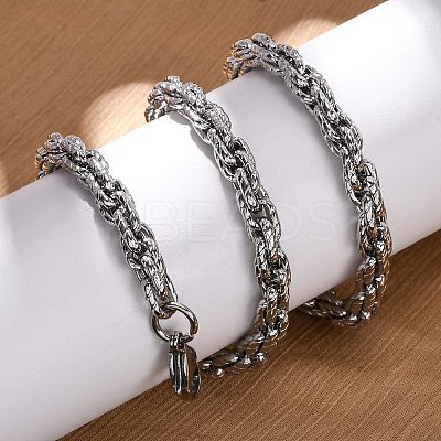 6.5MM 304 Stainless Steel Textured Rope Chain Necklaces NJEW-T016-17P-1