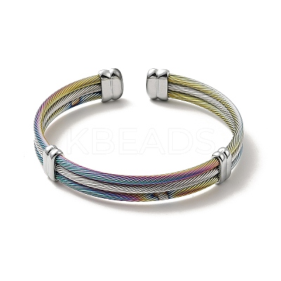 304 Stainless Steel Triple Layer Twist Rope Open Cuff Bangle for Women BJEW-P283-09M-1
