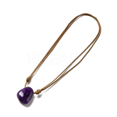 Natural Amethyst Triangle Pendant Necklace with Waxed Cord for Women NJEW-G093-01A-1