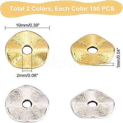 300Pcs 2 Colors Tibetan Style Alloy Wavy Spacer Beads FIND-UN0001-29-1