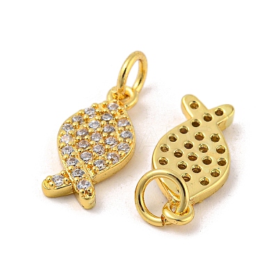 Jesus Fish/Ichtus Real 18K Gold Plated Rack Plating Brass Micro Pave Cubic Zirconia Pendants KK-R153-04G-1