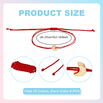 60Pcs 6 Colors Adjustable Nylon Thread Braided Bracelets BJEW-PH01894-1