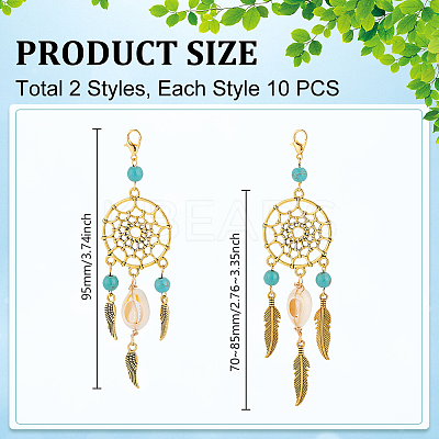 5Pcs Alloy & Synthetic Turquoise Pendant Decorations HJEW-GA00038-1