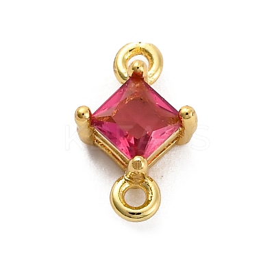 Brass Cubic Zirconia Rhombus Connector Charms KK-F894-12G-1