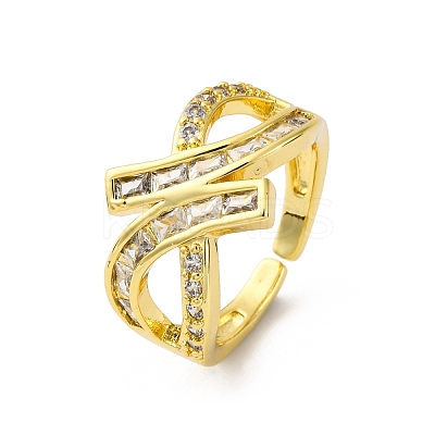 Brass Micro Pave Cubic Zirconia Cuff Rings for Women RJEW-U053-03G-1