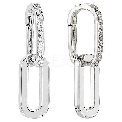 1 Pair Brass Micro Pave Clear Cubic Zirconia Hoop Earrings EJEW-HS0001-11P-1