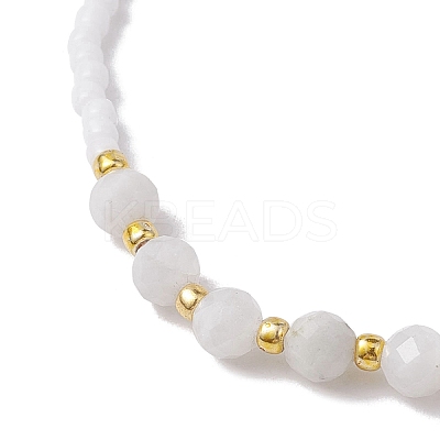 Adjustable Natural Rainbow Moonstone & Seed Braided Bead Bracelets BJEW-JB10181-01-1