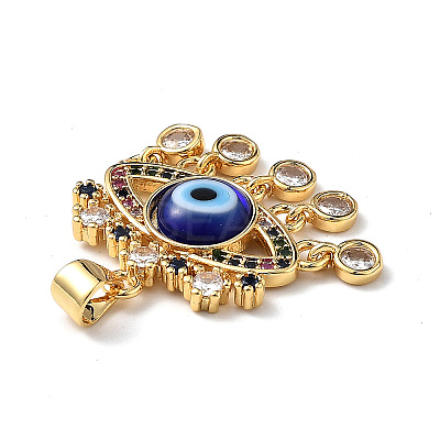 Lampwork Evil Eye Pendants with Colorful Cubic Zirconia ZIRC-L102-13G-06-1