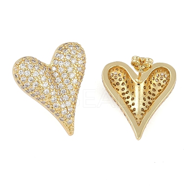 Heart Clear Cubic Zirconia Stud Earrings EJEW-S235-02G-1