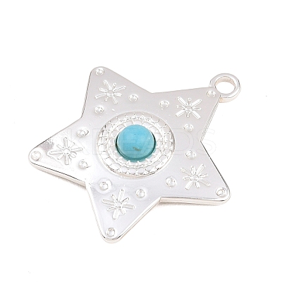 304 Stainless Steel with Synthetic Turquoise Pendants STAS-H253-01A-S-1