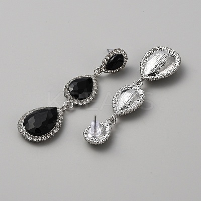Glass Teardrop Dangle Stud Earrings with Rhinestone EJEW-WH0009-99C-1