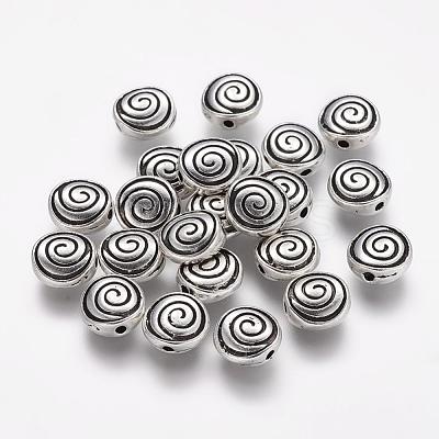 Tibetan Style Alloy Flat Round Carved Vortex Beads X-TIBEB-5437-AS-LF-1