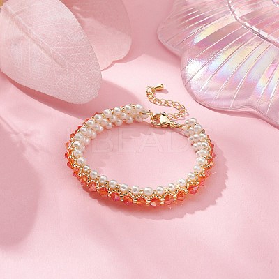 Glass Imitation Pearl & Bicone Beaded Bracelets BJEW-MZ00035-01-1