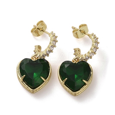 Cubic Zirconia Heart Dangle Stud Earrings EJEW-H308-09G-05-1