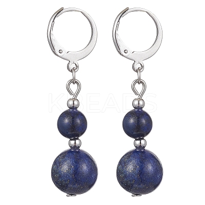 Round Natural Lapis Lazuli Dangle Earrings EJEW-JE05536-05-1