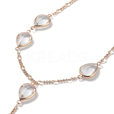 Glass Teardrop Lariat Necklaces with Brass Figaro Chains NJEW-A015-14KCG-1