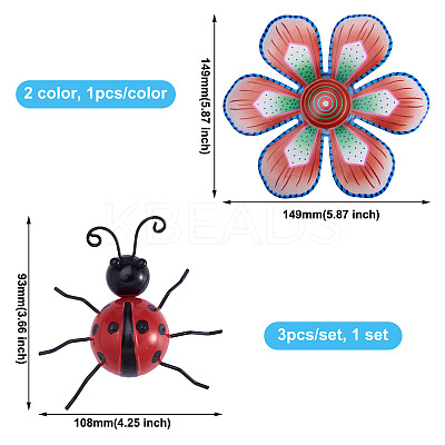 3D Iron Flower and Ladybug Big Pendants AJEW-CF0001-19-1