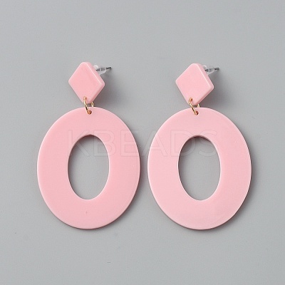 Acrylic Hollow Oval Dangle Stud Earrings with Steel Iron Pins for Women EJEW-WH0047-74E-1