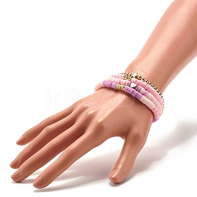 Synthetic Hematite & Polymer Clay Heishi Beads Stretch Bracelets Set BJEW-JB07380-1