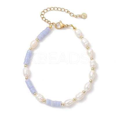 Synthetic Blue Lace Agate & Cultured Freshwater Pearl Beaded Bracelets for Women BJEW-JB13249-01-1
