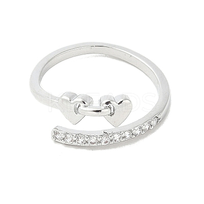 Heart Brass Micro Pave Cubic Zirconia Open Cuff Ring for Women LS-RJEW-A040-01P-1