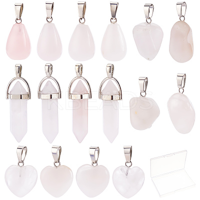 16Pcs 4 Style Natural Rose Quartz Pendants G-SC0001-75-1