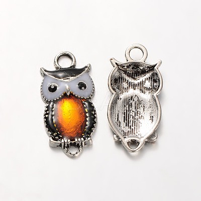 Owl Antique Silver Tone Alloy Rhinestone Enamel Pendants LS-ENAM-N041-01C-1