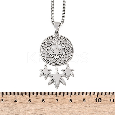 201 Stainless Steel Woven Web/Net with Leaf Pendant Necklaces NJEW-K283-07P-1