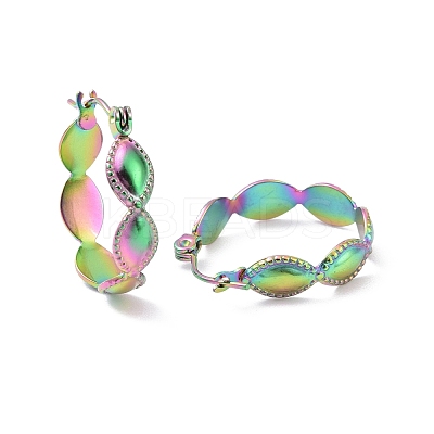 Ion Plating(IP) Rainbow Color 304 Stainless Steel Oval Wrap Hoop Earrings for Women EJEW-G293-29M-1