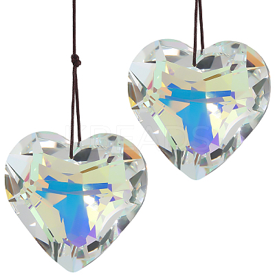 2Pcs Glass Heart Pendant Decorations HJEW-SP0001-22B-1