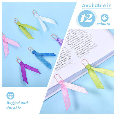 12Pcs Polyester Ribbon Bookmarks AJEW-CA00024-1