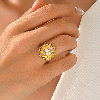 Brass Micro Pave Cubic Zirconia Finger Rings for Women QS5148-5-1