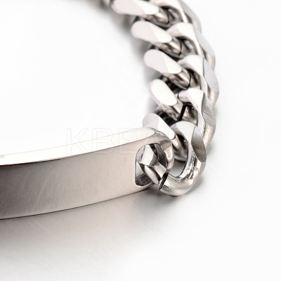 Tarnish Resistant 304 Stainless Steel Curb Link Chain ID Bracelets STAS-M175-07P-1