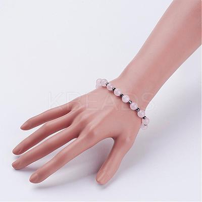 Natural Rose Quartz Stretch Bracelets BJEW-JB02856-01-1
