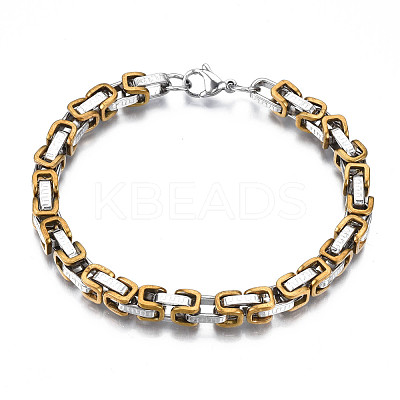 Ion Plating(IP) Two Tone 201 Stainless Steel Byzantine Chain Bracelets BJEW-S057-87B-1