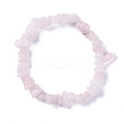 Rose Quartz Chips Stretch Bracelets X-BJEW-JB01308-01-1