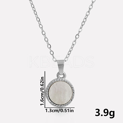 Stylish 304 Stainless Steel Pave Natural White Shell Flat Round Pendant Necklaces Simple Design Jewelry DP7329-2-1