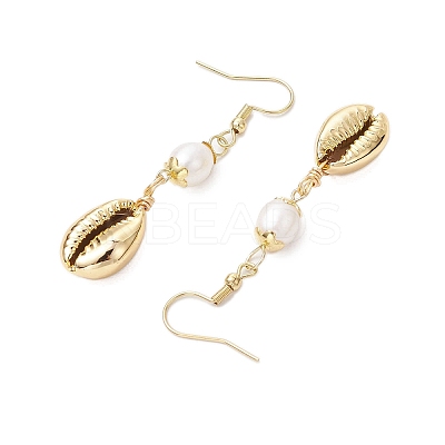 Natural Freshwater Pearl & Electroplated Shell Dangle Earrings for Women EJEW-JE06205-1