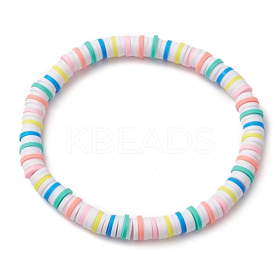 Rainbow Color Disc Handmade Polymer Clay Beaded Stretch Bracelets for Women BJEW-JB10353-01-1