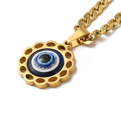 Enamel Flower with Eye Pendant Necklaces LS-NJEW-C043-05G-1