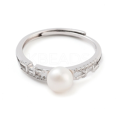 Round Natural Pearl & Cubic Zirconia Finger Rings STER-Z009-07P-1